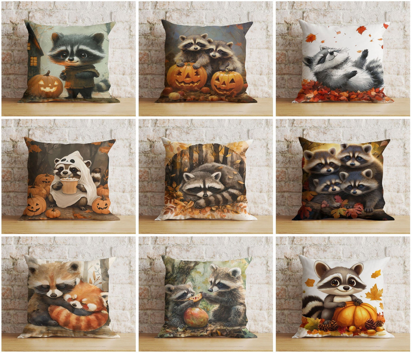 Onay Cushion Covers Fall Raccoon Halloween Pumpkin and Woodland Cushion Covers