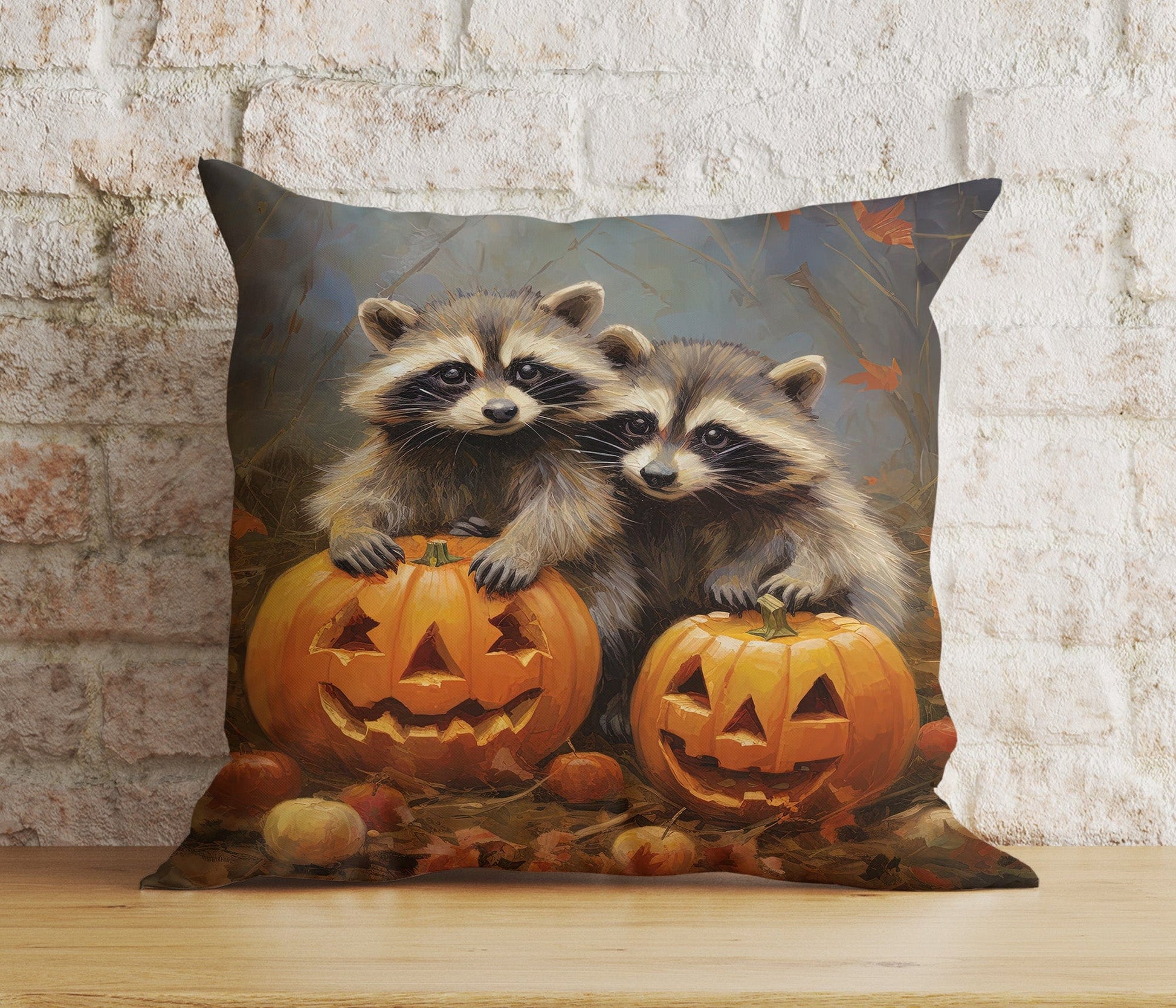 Onay Cushion Covers Fall Raccoon Halloween Pumpkin and Woodland Cushion Covers