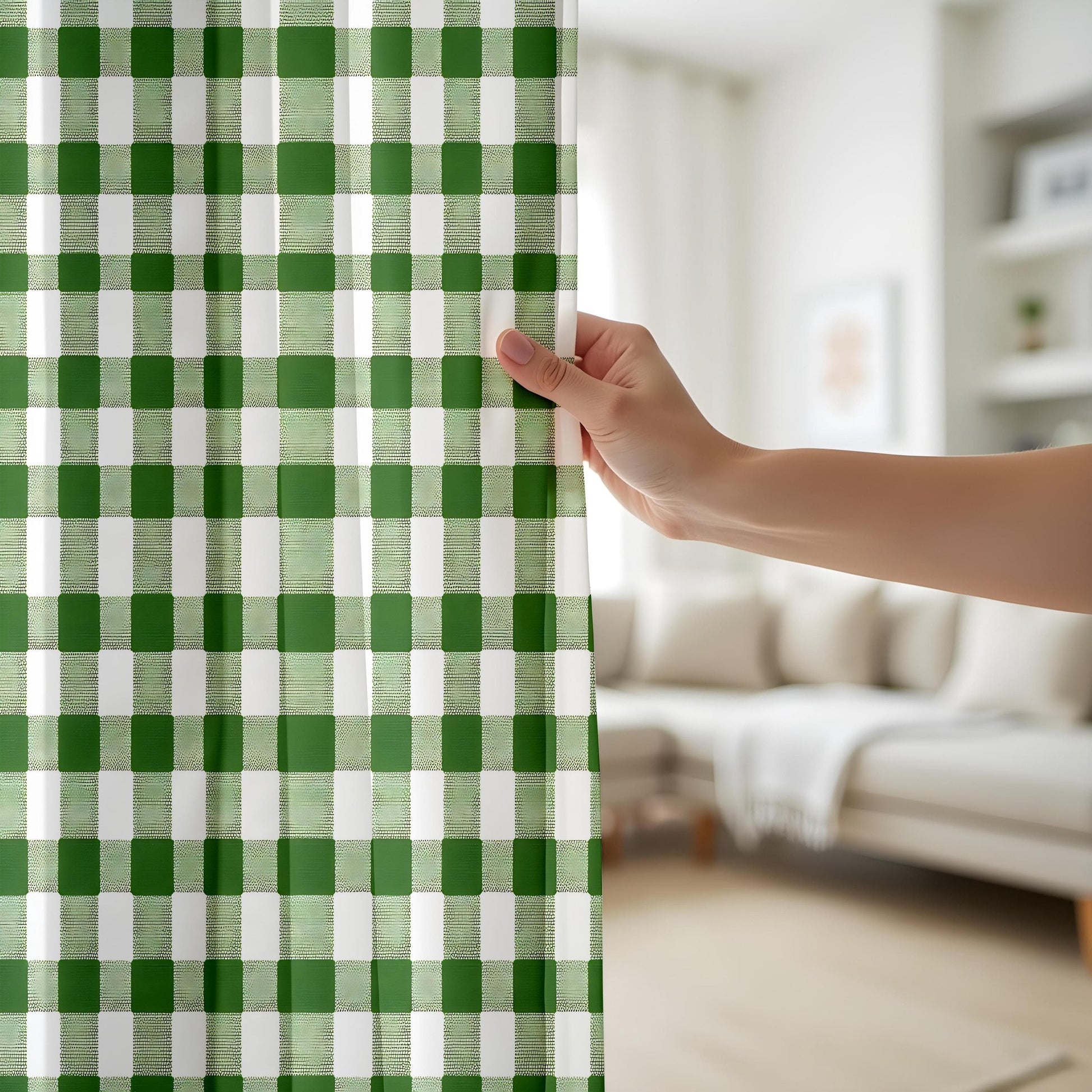 Onay Farmhouse Green Gingham Kitchen Curtains, Rustic Country Checkered Drapes