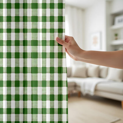 Onay Farmhouse Green Gingham Kitchen Curtains, Rustic Country Checkered Drapes