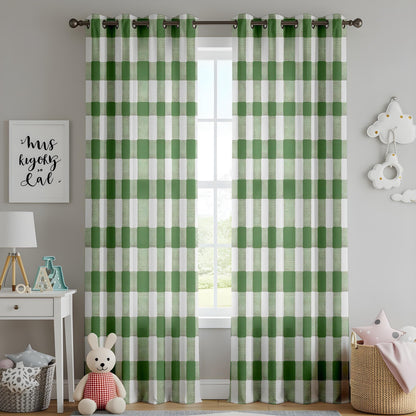 Onay Farmhouse Green Gingham Kitchen Curtains, Rustic Country Checkered Drapes