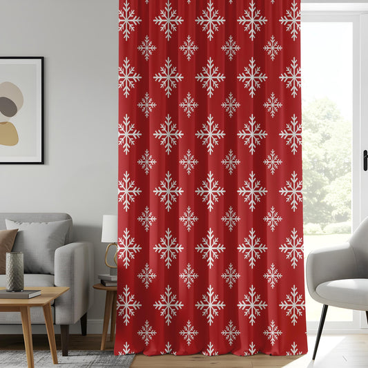 Onay Festive Snowflake Curtains, Red & White Holiday Drapes, Christmas Panel
