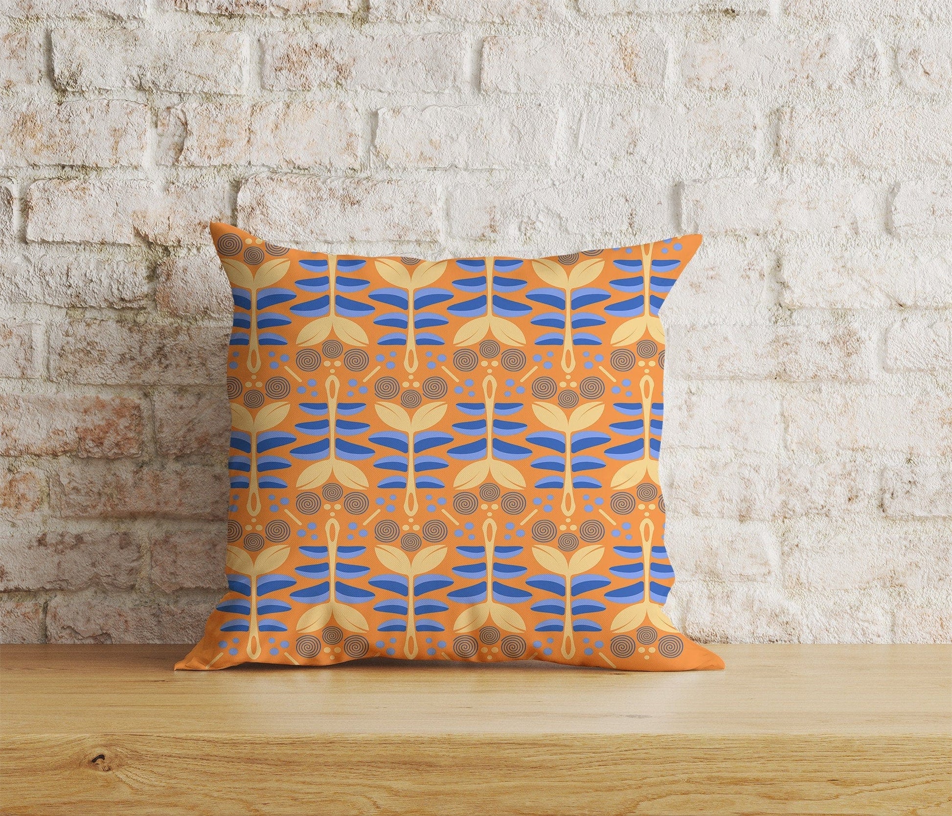 Onay Home Textile Cushion Covers 2 / 12 x 12 inch (30 x 30 cm) Double Side Floral Botanical Flower Cushion Cover Leaf & Spiral Pattern