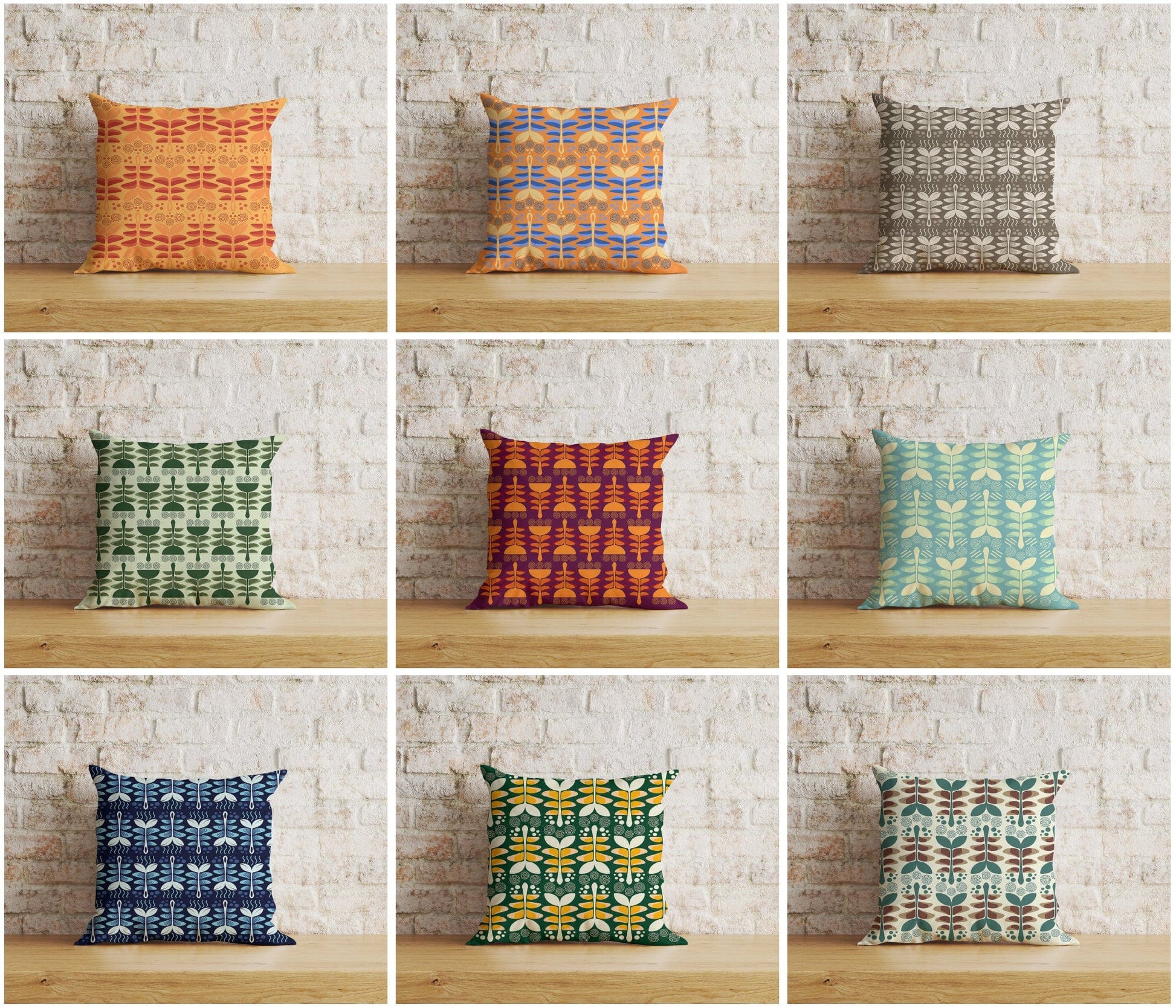 Onay Home Textile Cushion Covers Floral Botanical Flower Cushion Cover Leaf & Spiral Pattern