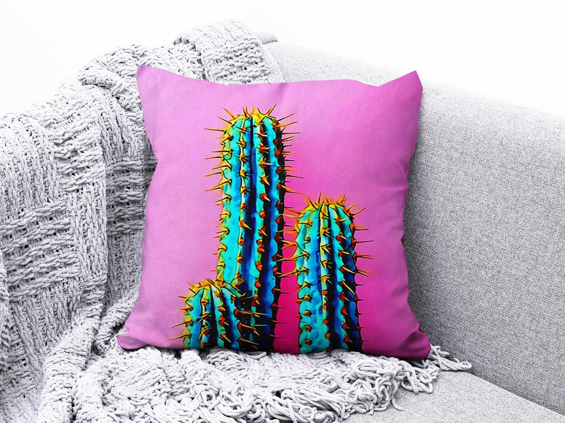 Onay 8 / 12 x 12 inch (30 x 30 cm) Double Side Floral Cactus Cushion Cover Green Cushion Case Botanical Pillow Cover