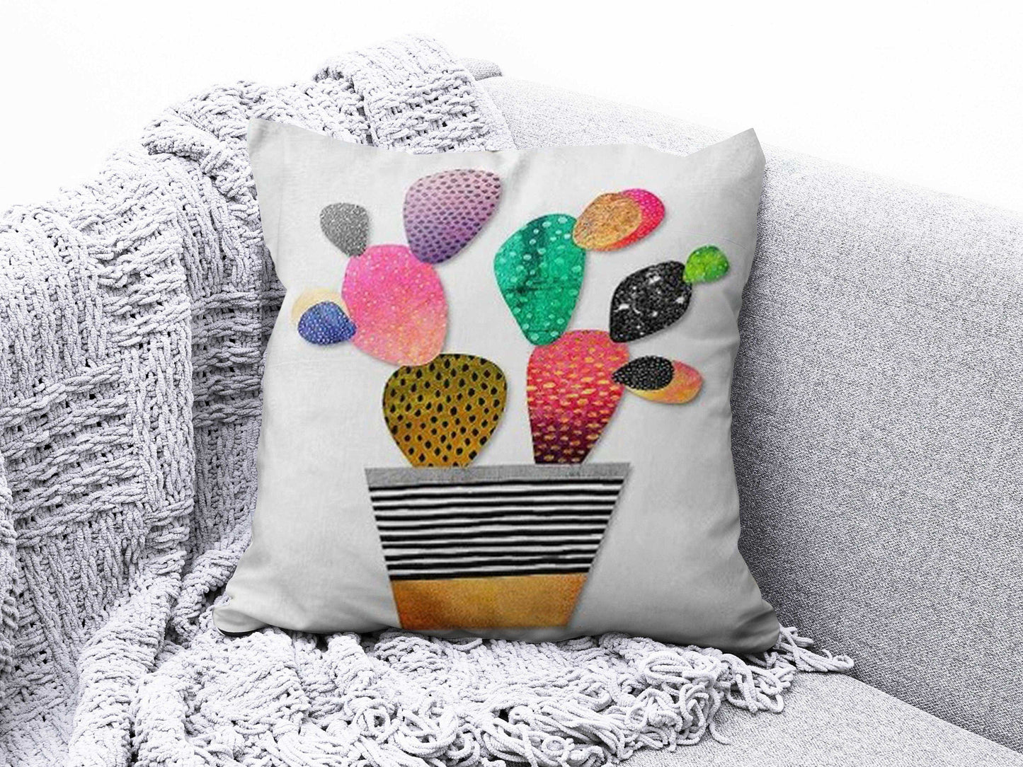 Onay 5 / 12 x 12 inch (30 x 30 cm) Double Side Floral Cactus Cushion Cover Green Cushion Case Botanical Pillow Cover