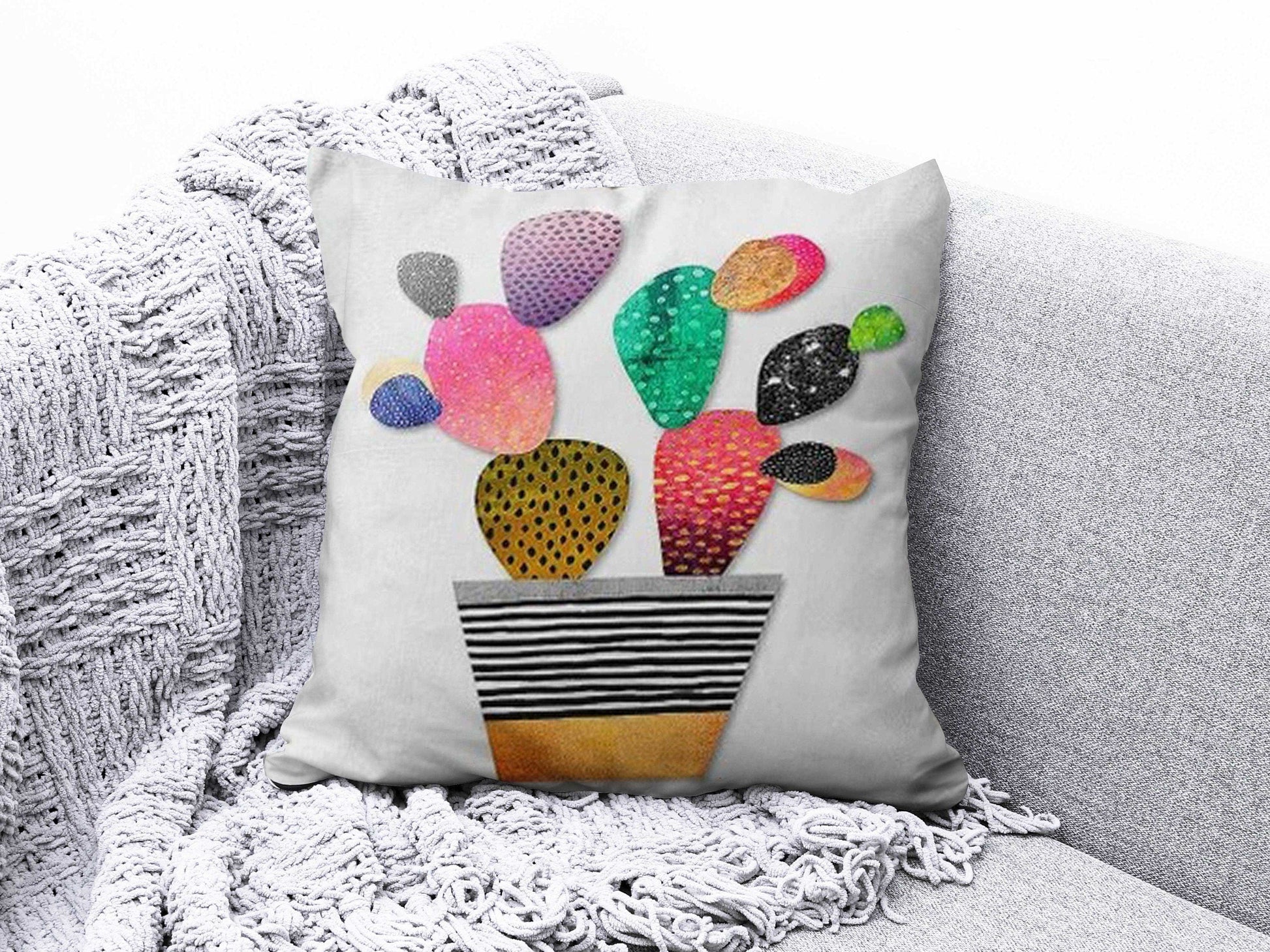 Onay 5 / 12 x 12 inch (30 x 30 cm) Double Side Floral Cactus Cushion Cover Green Cushion Case Botanical Pillow Cover