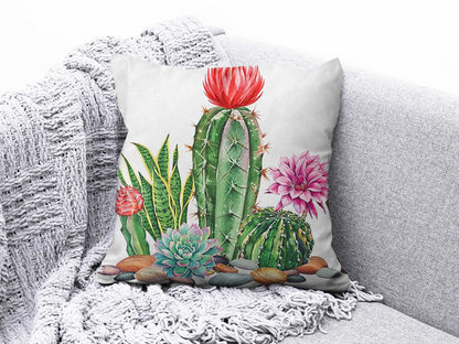 Onay 2 / 12 x 12 inch (30 x 30 cm) Double Side Floral Cactus Cushion Cover Green Cushion Case Botanical Pillow Cover