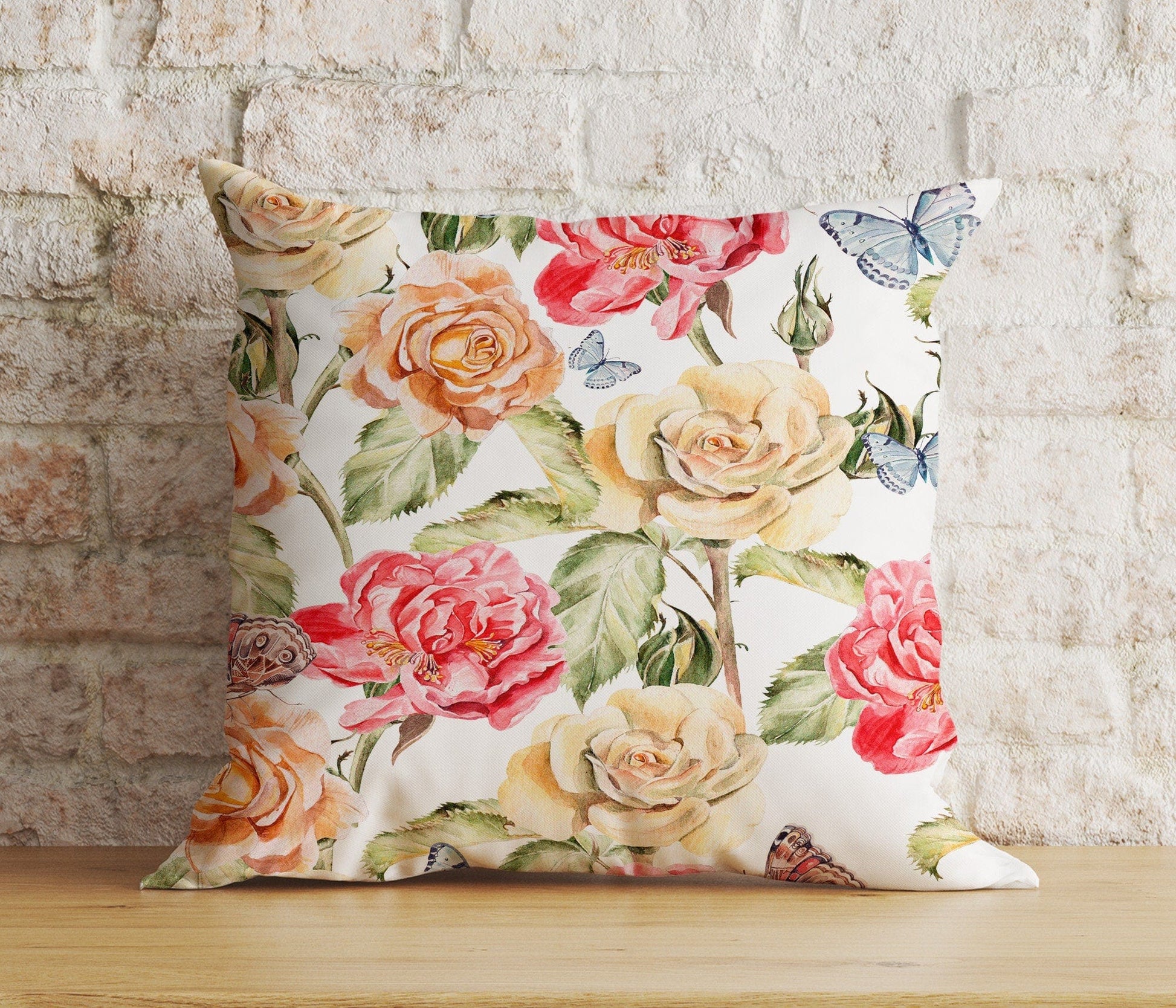 Onay 5 / 12 x 12 inch (30 x 30 cm) Double Side Floral Colourful Vintage Floral Rose Cushion Cover
