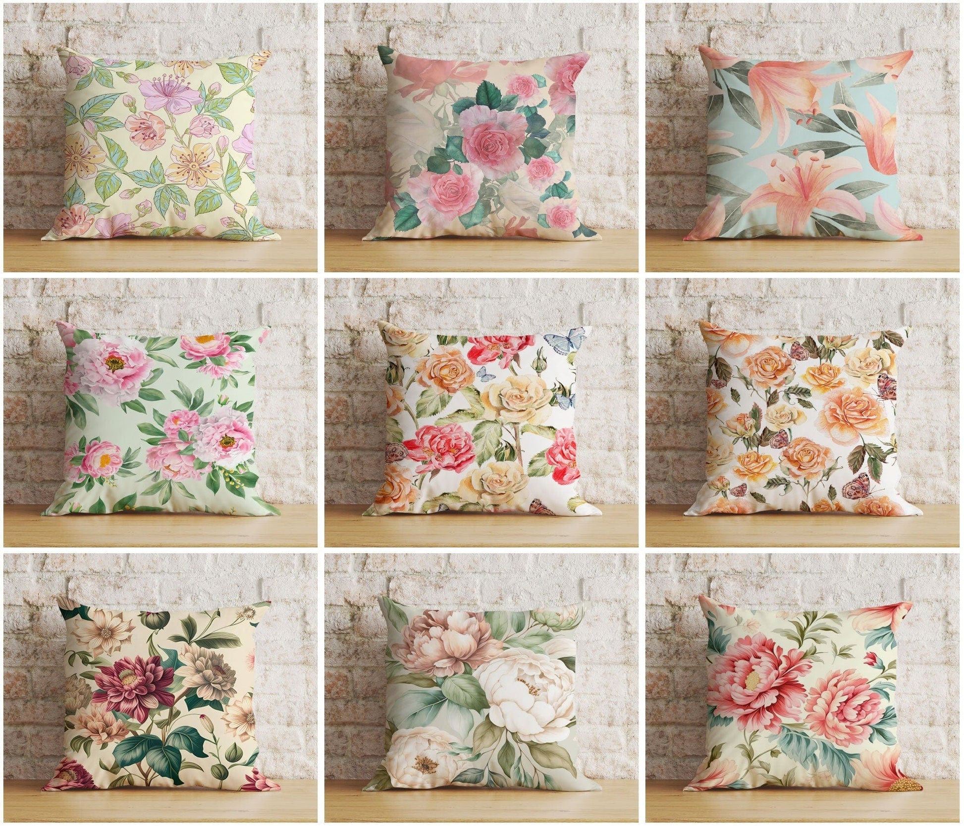 Onay Floral Colourful Vintage Floral Rose Cushion Cover