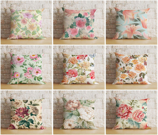 Onay Floral Colourful Vintage Floral Rose Cushion Cover