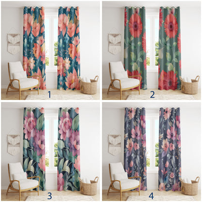 Red Pink and Orange Floral Pattern Panel Curtains Drapes