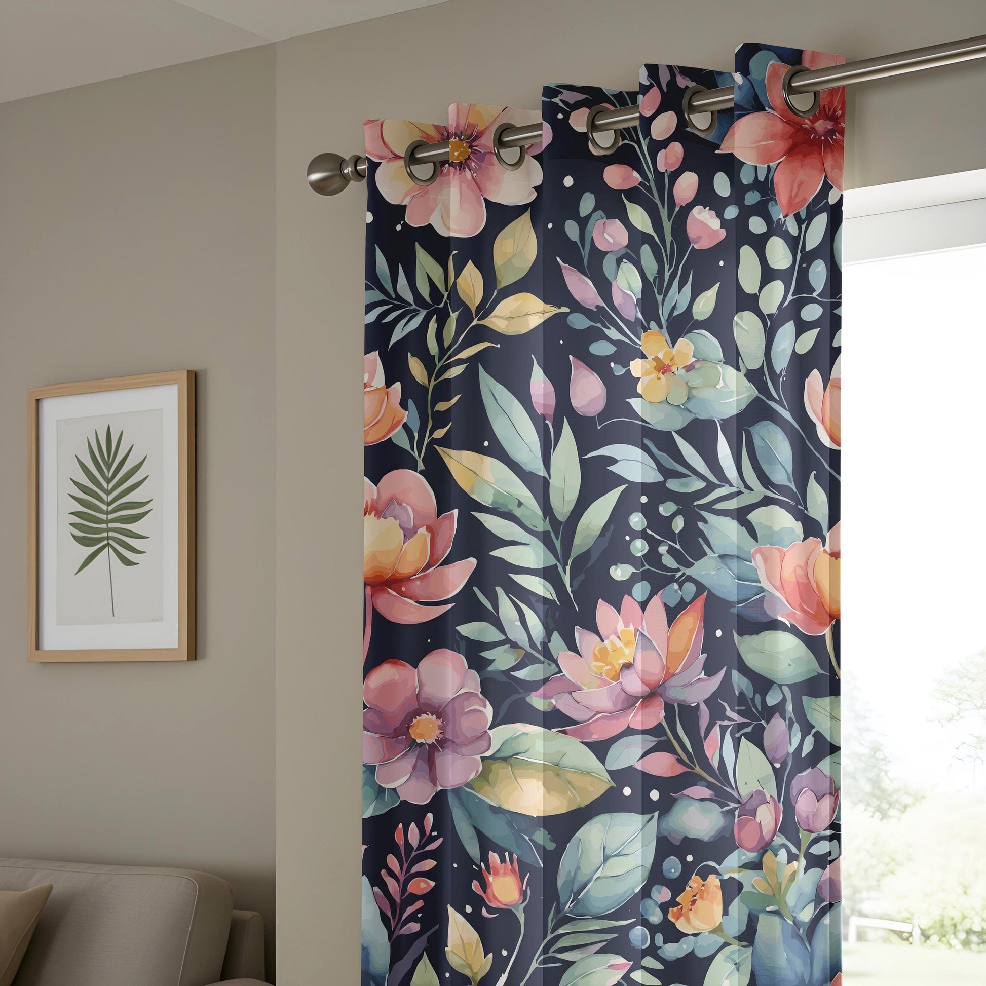 Onay Floral Garden Window Curtains, Colorful Botanical Drapes for Living Room