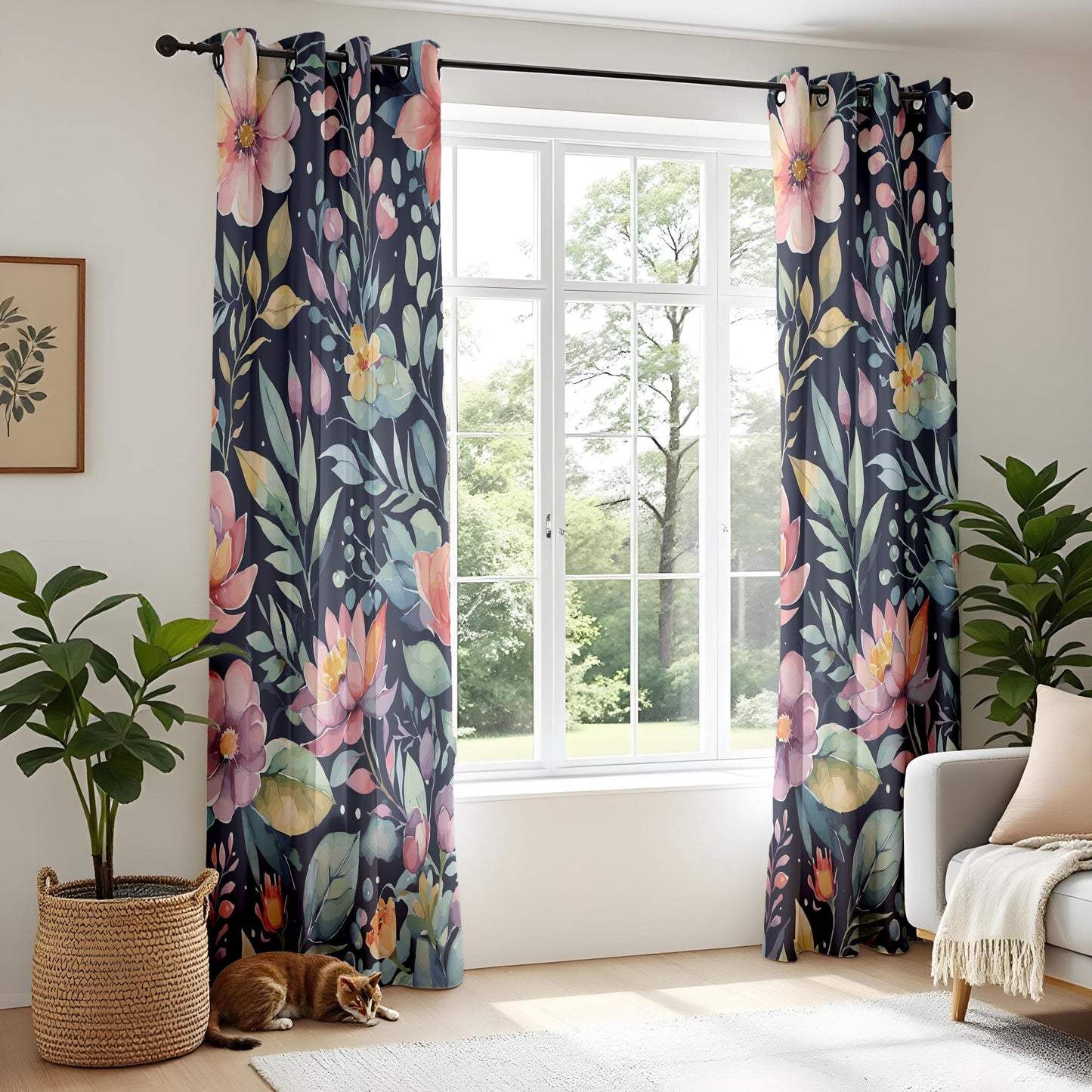 Onay Floral Garden Window Curtains, Colorful Botanical Drapes for Living Room