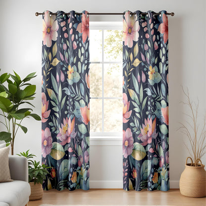 Onay Floral Garden Window Curtains, Colorful Botanical Drapes for Living Room