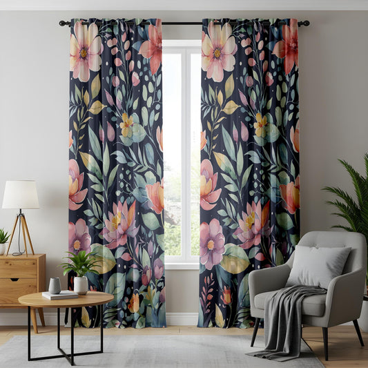 Onay Floral Garden Window Curtains, Colorful Botanical Drapes for Living Room