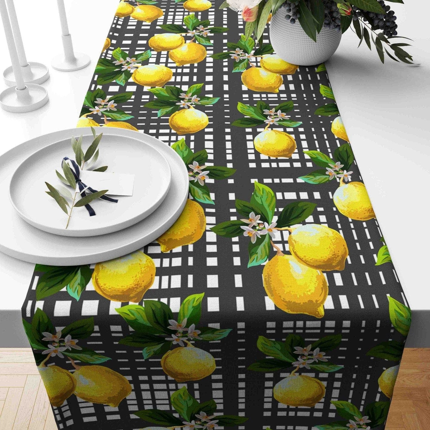 Onay Home Textile table runner 3 / 12 x 46 inch (30 x 120 cm) Floral Lemons Table Decor, Summer Fruit Trend Tablecloth