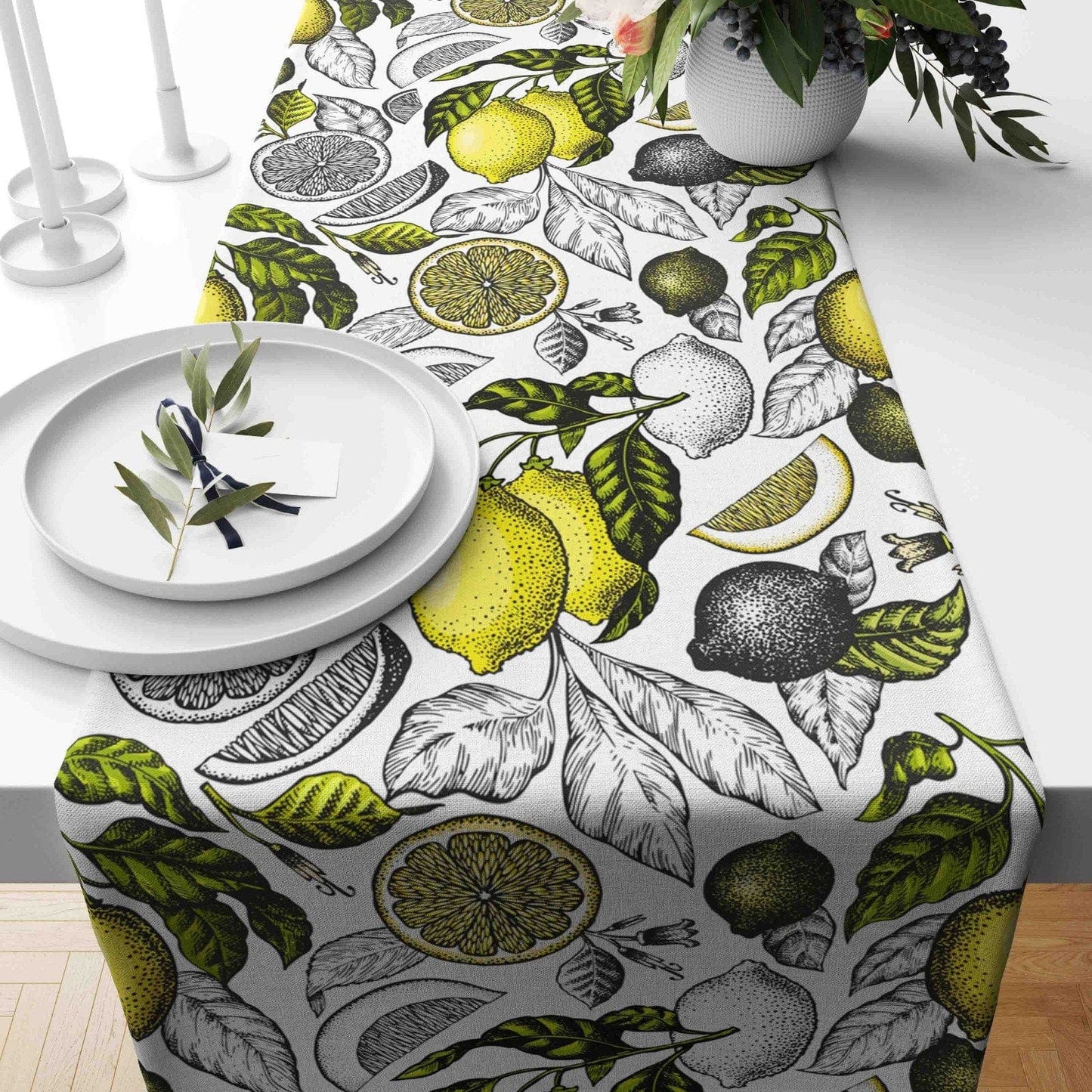 Onay Home Textile table runner 2 / 12 x 46 inch (30 x 120 cm) Floral Lemons Table Decor, Summer Fruit Trend Tablecloth