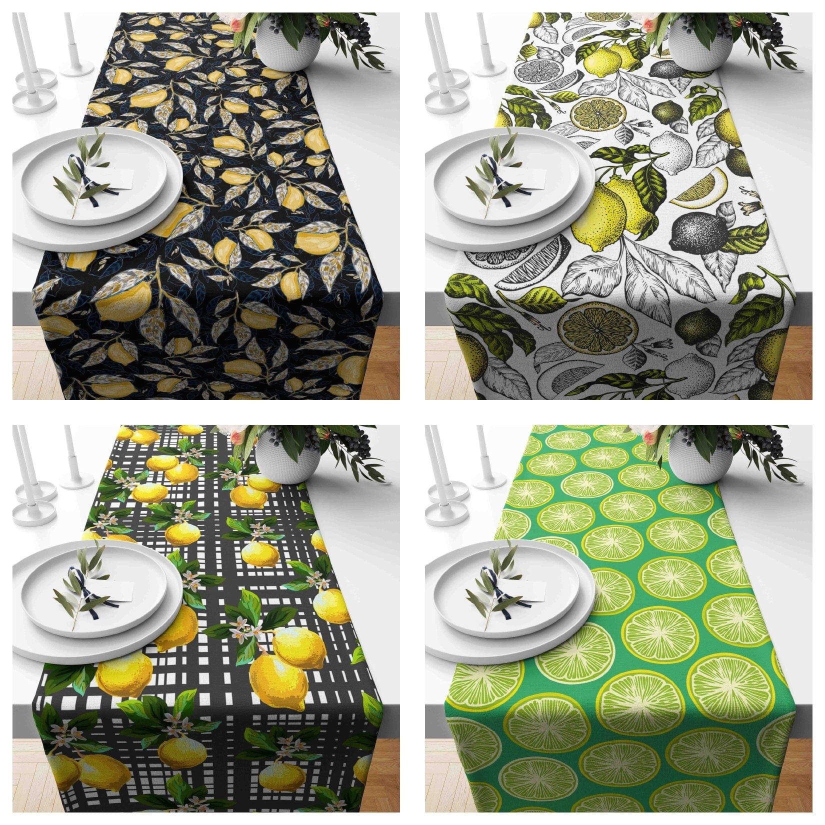 Onay Home Textile table runner Floral Lemons Table Decor, Summer Fruit Trend Tablecloth