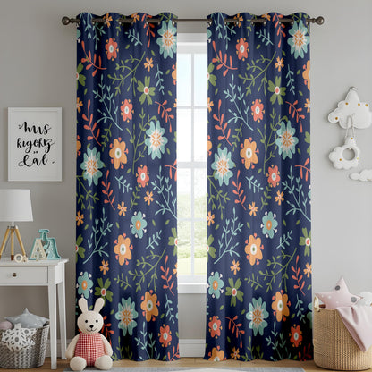 Onay Floral Pattern Curtains – Nature-Inspired Drapes with Elegant Flower Design on Dark Background