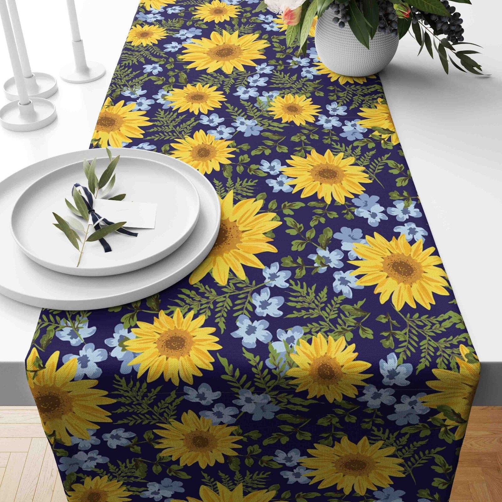 Onay Home Textile table runner 3 / 12 x 46 inch (30 x 120 cm) Floral Table Runner Sunflower Kitchen Table Clouth Vivid