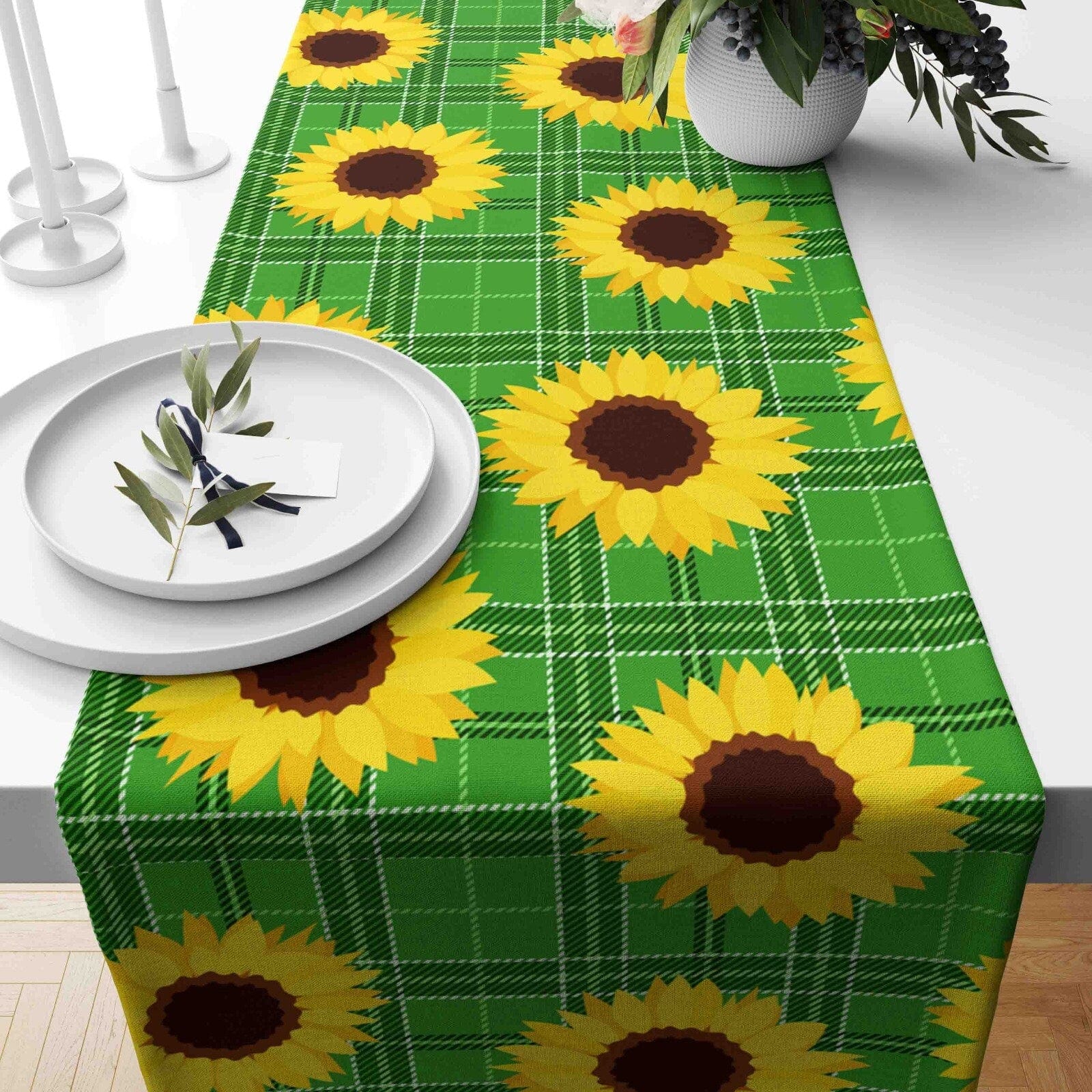 Onay Home Textile table runner 2 / 12 x 46 inch (30 x 120 cm) Floral Table Runner Sunflower Kitchen Table Clouth Vivid