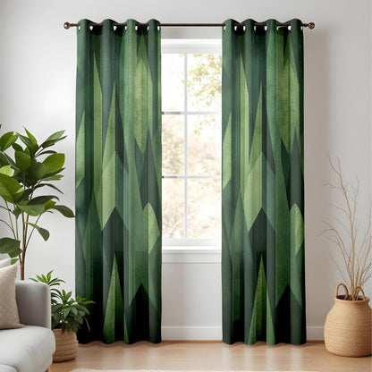 Onay Forest Green Geometric Curtains – Bold Abstract Design for Modern Living