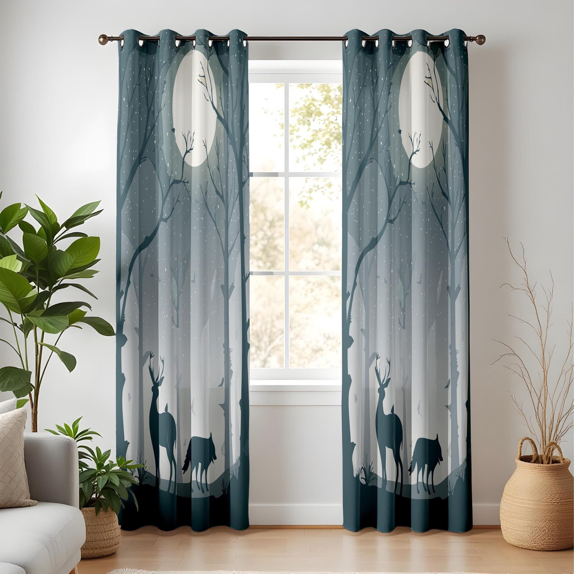 Onay Forest Moonlight Living Room Curtains, Enchanted Woodland Drapes