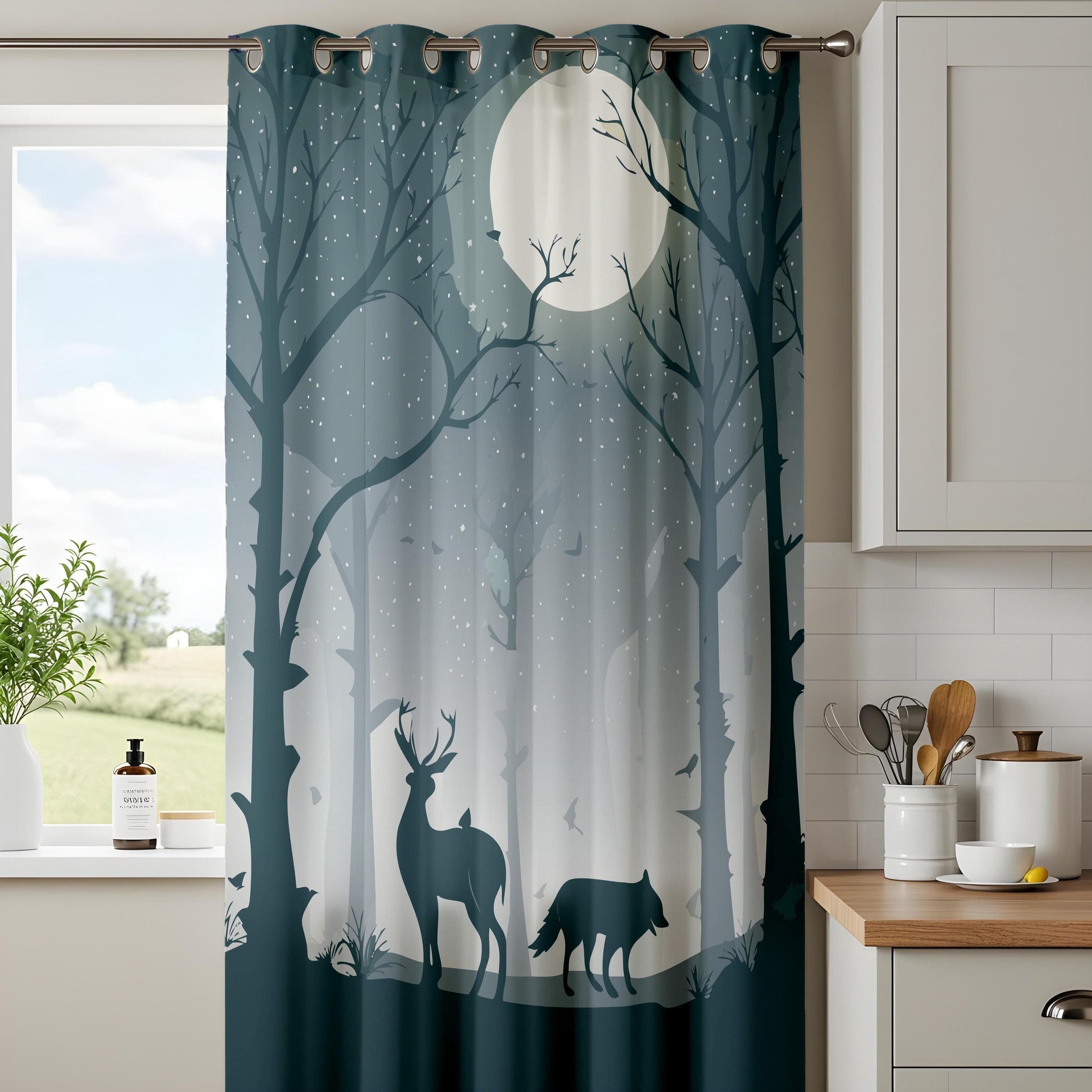 Onay Forest Moonlight Living Room Curtains, Enchanted Woodland Drapes