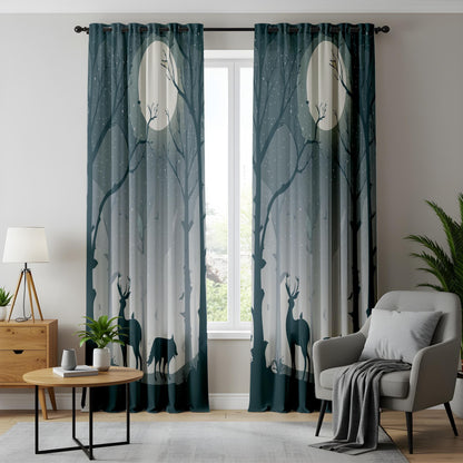 Onay Forest Moonlight Living Room Curtains, Enchanted Woodland Drapes