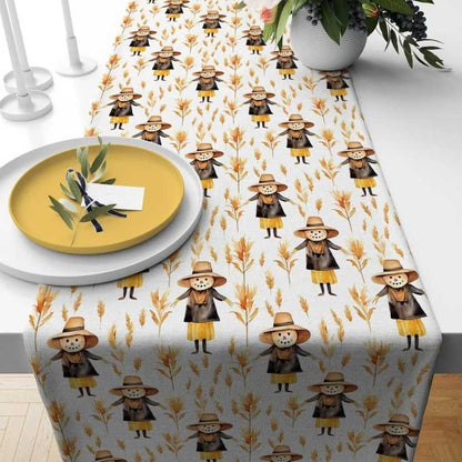 Onay Table Runner 4 / 12 x 46 inch (30 x 120 cm) Fox Scarecrow Leaf Table Runner Cozy Fall Kitchen & Dining Room Autumn Table Decor