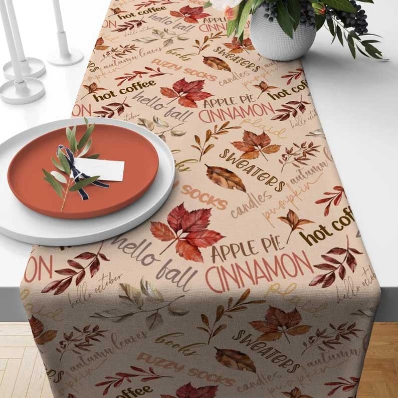 Onay Table Runner 3 / 12 x 46 inch (30 x 120 cm) Fox Scarecrow Leaf Table Runner Cozy Fall Kitchen & Dining Room Autumn Table Decor