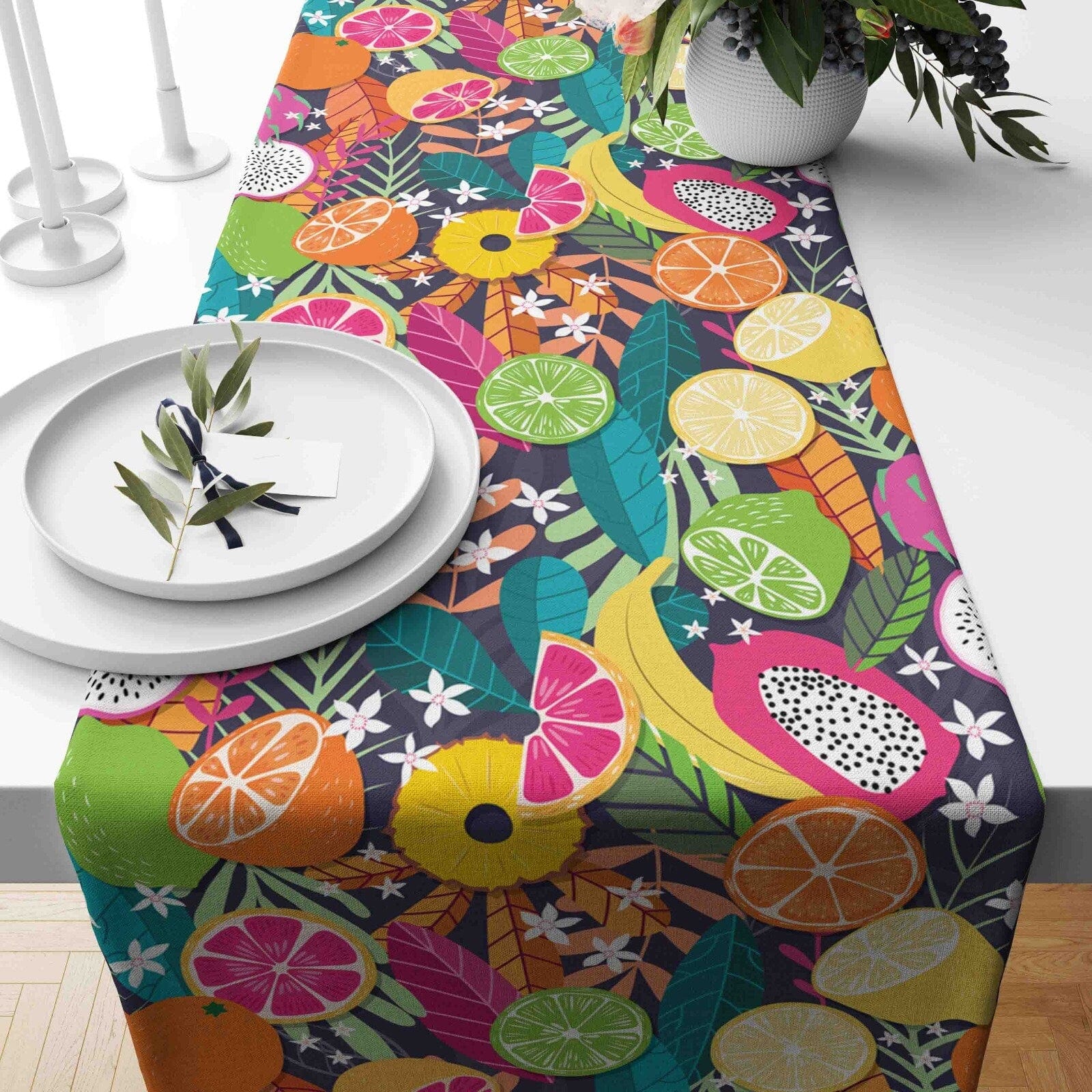 Onay Home Textile Cushion Covers 2 / 12 x 46 inch (30 x 120 cm) Fruit Design Table Runner Lemons Kitchen Runner Tablecloth
