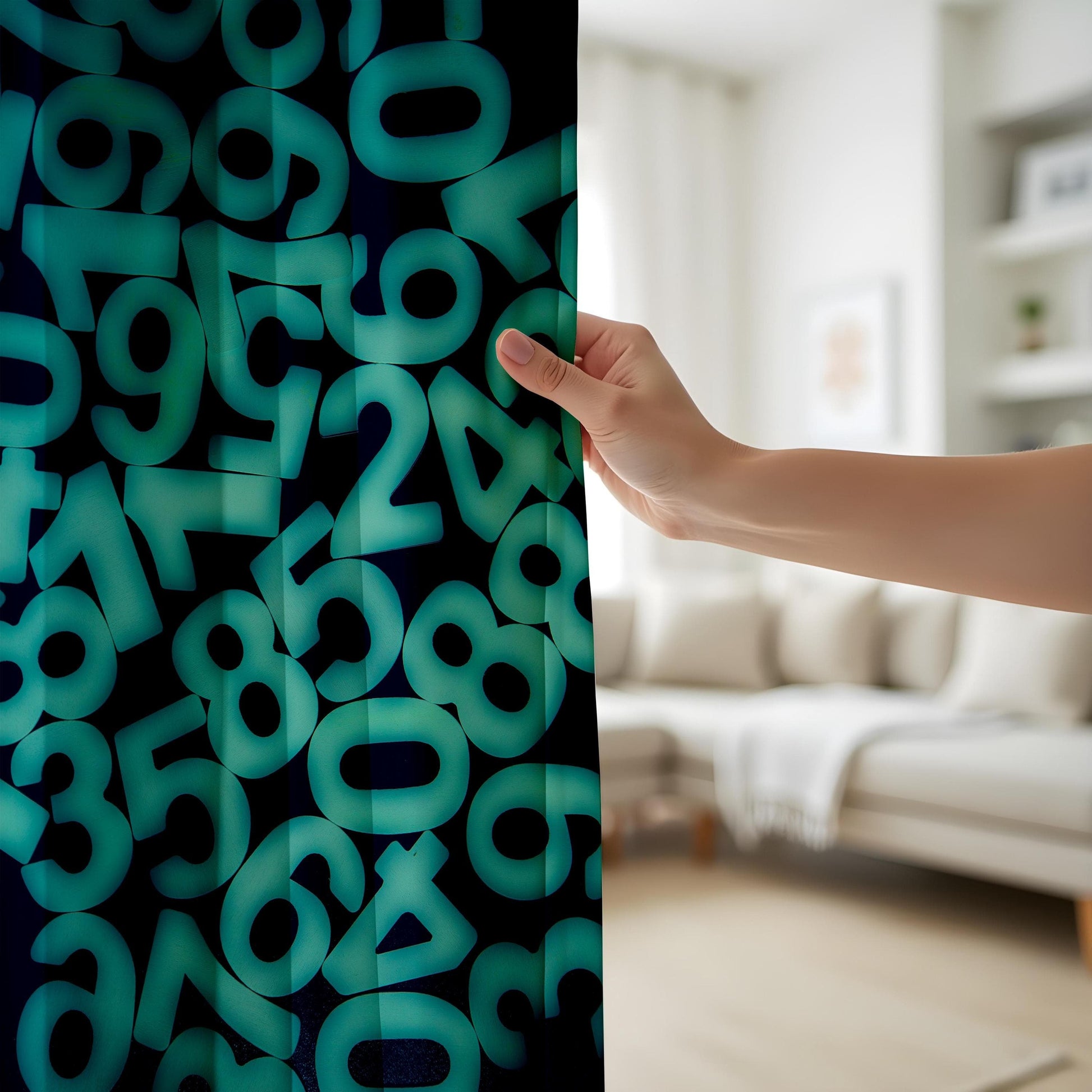 Onay Futuristic Numbers Curtains, Digital Matrix-Inspired Drapes