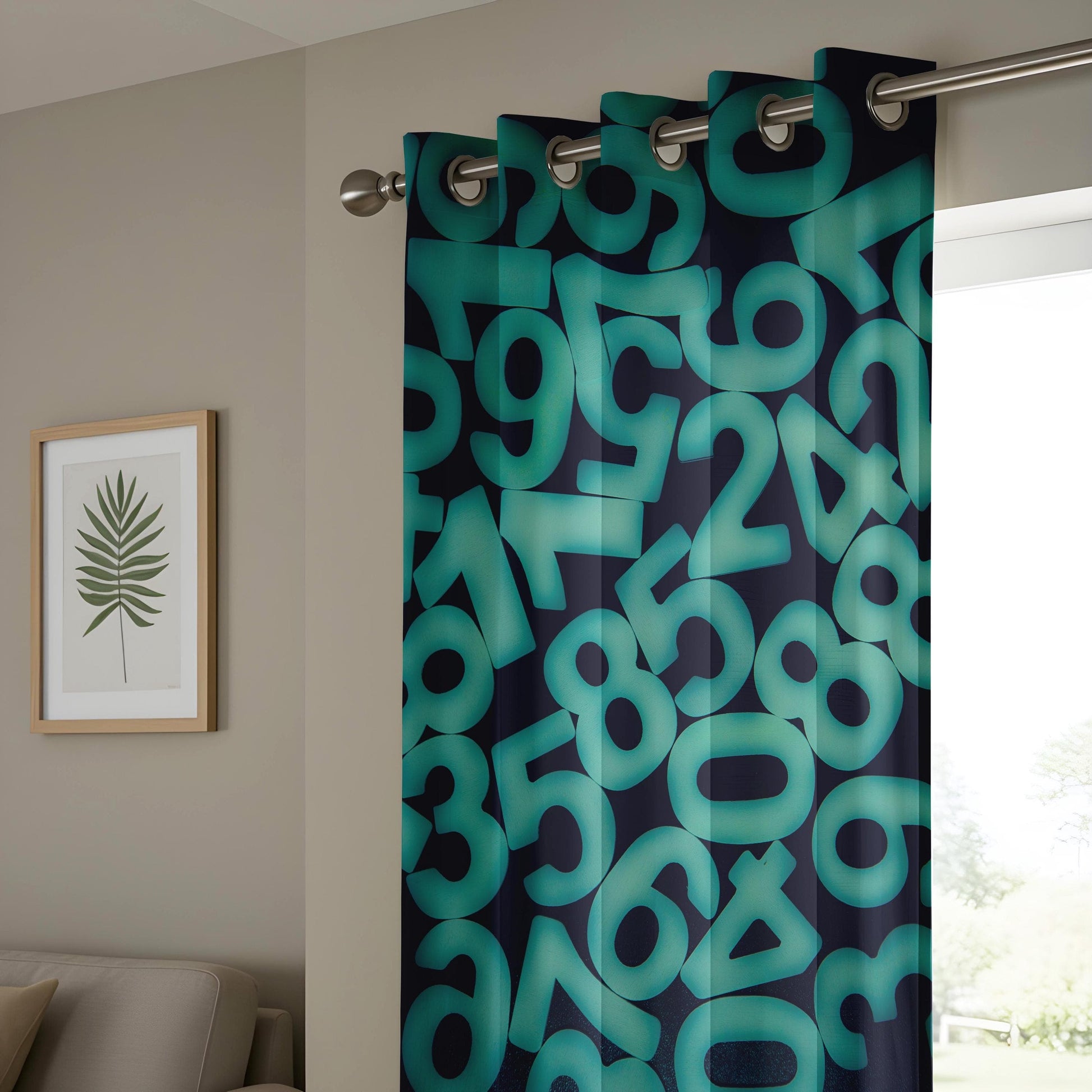 Onay Futuristic Numbers Curtains, Digital Matrix-Inspired Drapes
