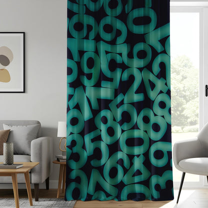Onay Futuristic Numbers Curtains, Digital Matrix-Inspired Drapes