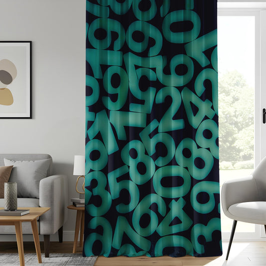 Onay Futuristic Numbers Curtains, Digital Matrix-Inspired Drapes