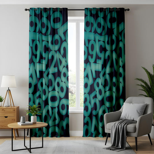 Onay Futuristic Numbers Curtains, Digital Matrix-Inspired Drapes