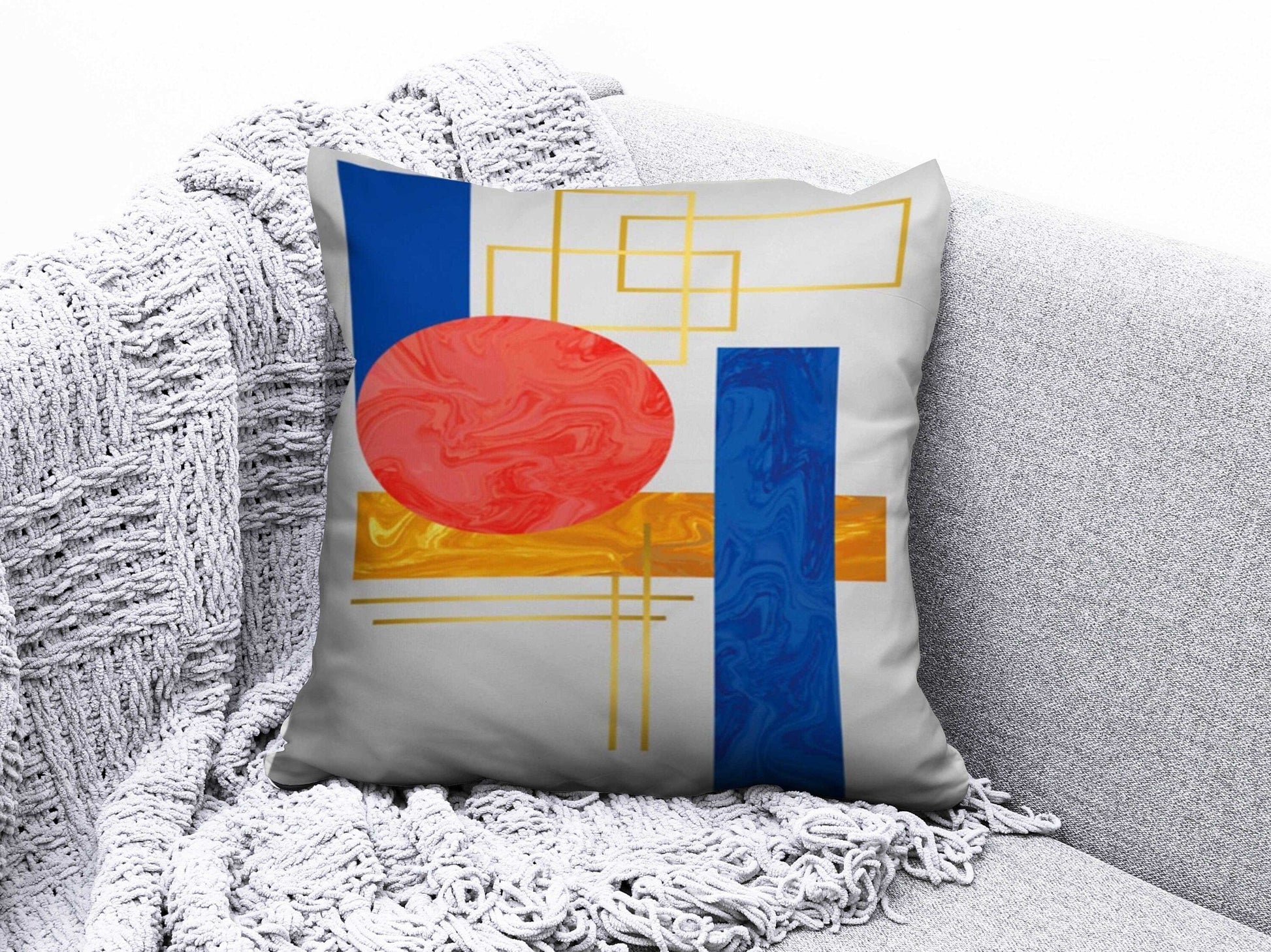 Onay 4 / 12 x 12 inch (30 x 30 cm) Geometric Circle Abstract Stripes Modern Cushion Cover