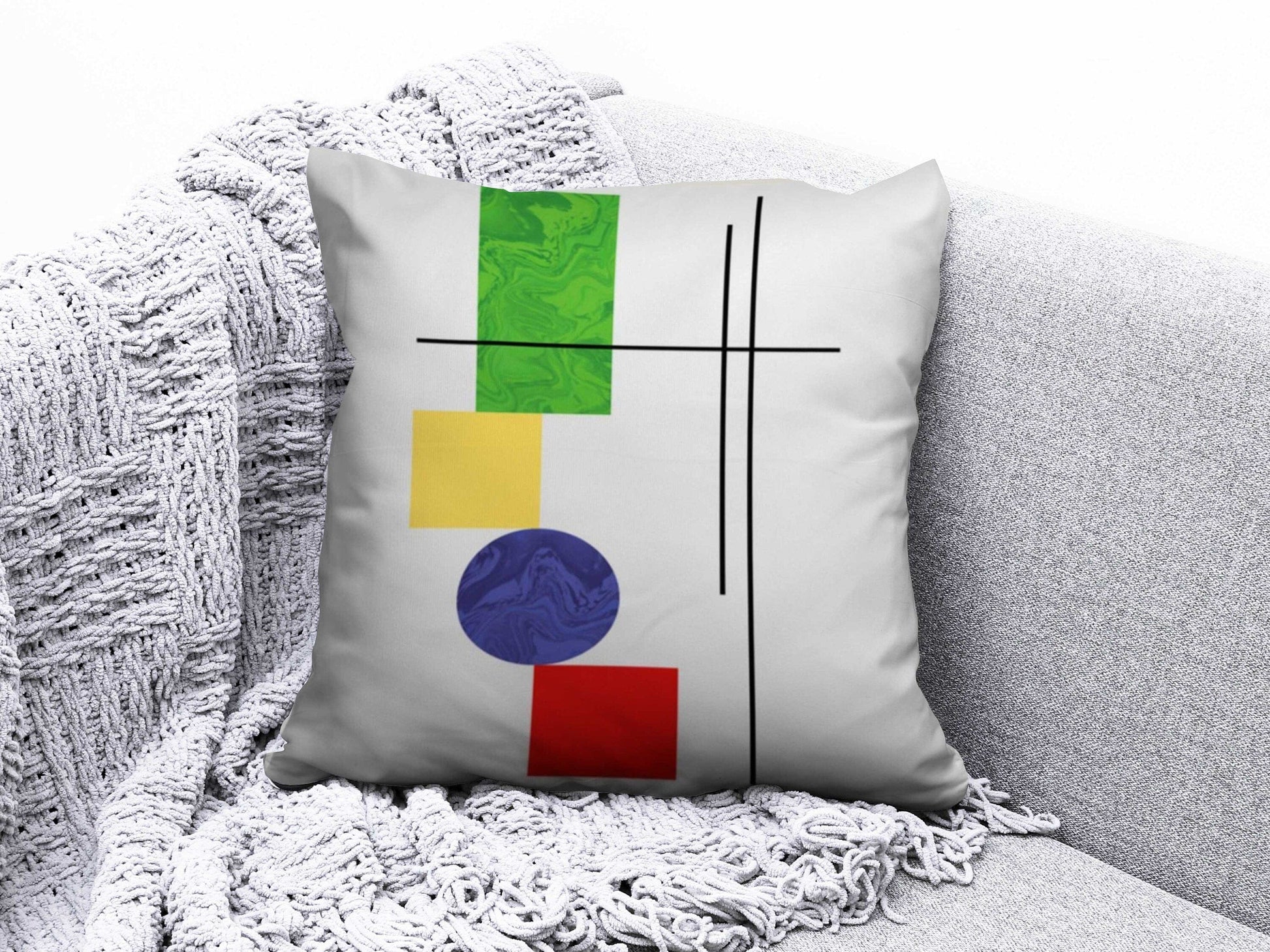 Onay 2 / 12 x 12 inch (30 x 30 cm) Geometric Circle Abstract Stripes Modern Cushion Cover