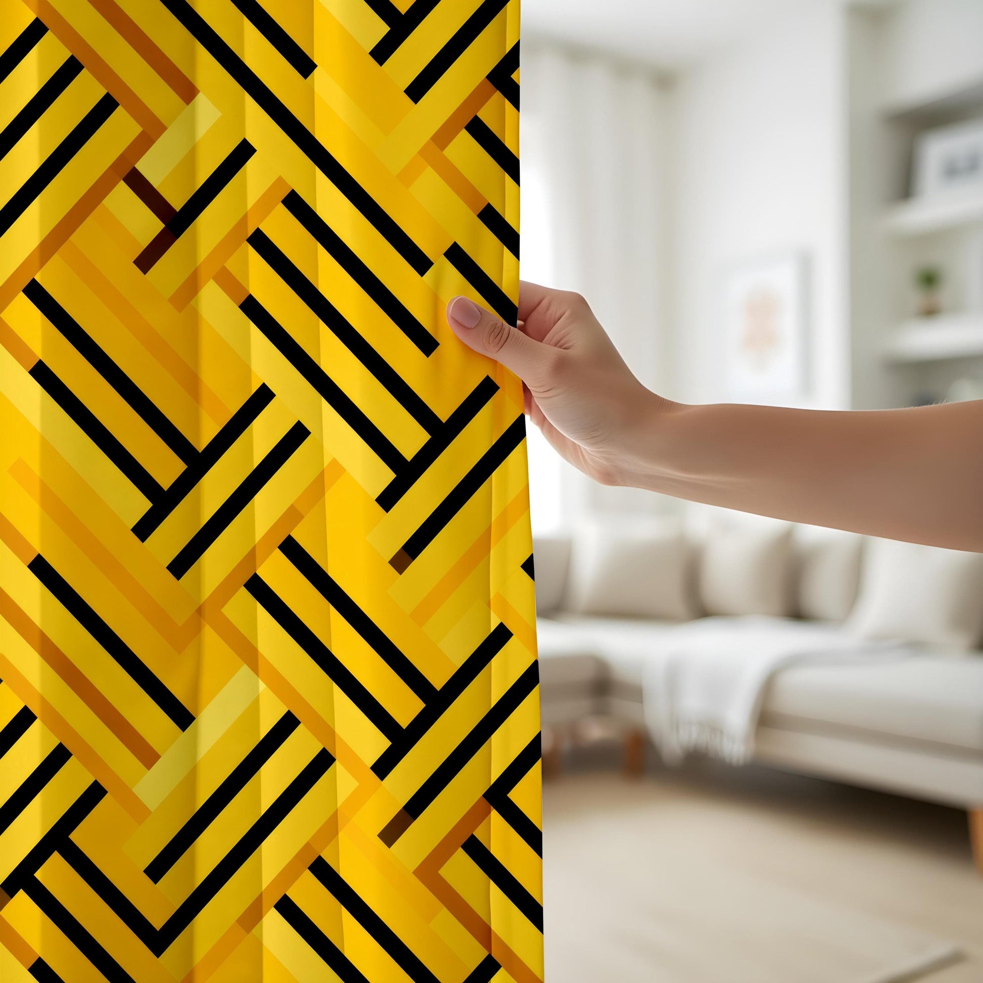 Onay Geometric Curtains – Abstract Yellow Line Pattern Drapes