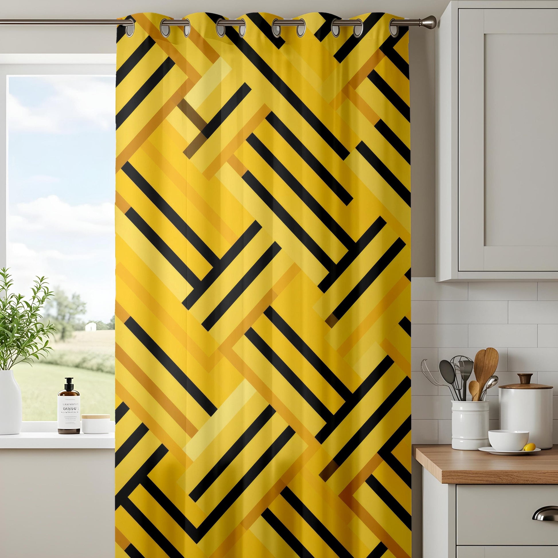 Onay Geometric Curtains – Abstract Yellow Line Pattern Drapes