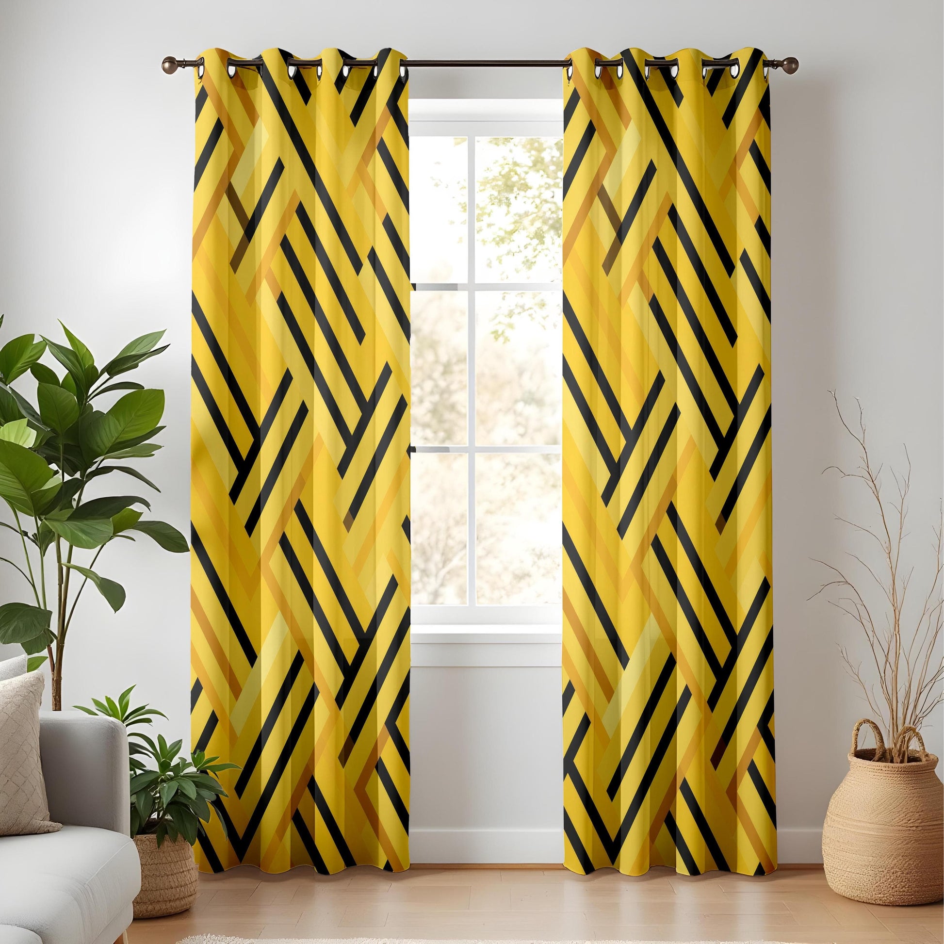 Onay Geometric Curtains – Abstract Yellow Line Pattern Drapes