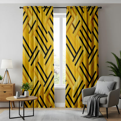 Onay Geometric Curtains – Abstract Yellow Line Pattern Drapes