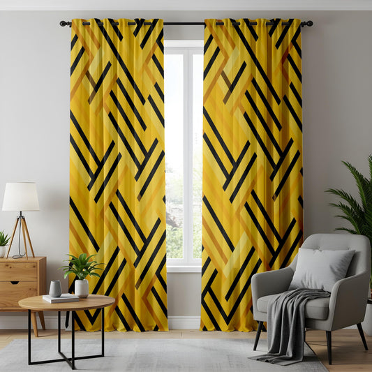 Onay Geometric Curtains – Abstract Yellow Line Pattern Drapes