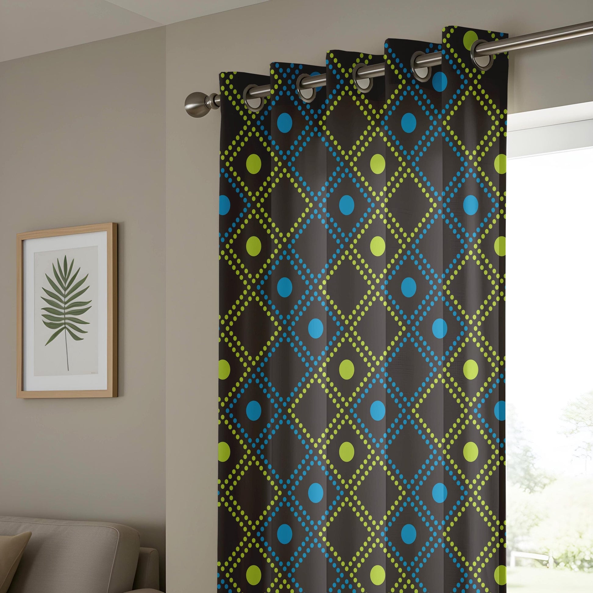 Onay Geometric Diamond Pattern Curtains, Modern Black & Neon Drapes