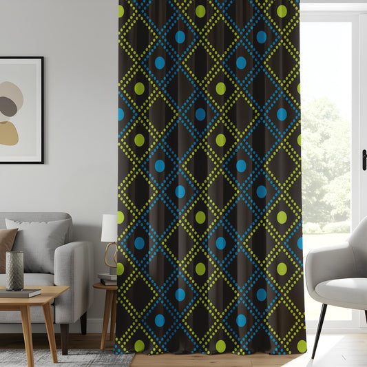 Onay Geometric Diamond Pattern Curtains, Modern Black & Neon Drapes