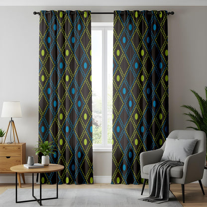 Onay Geometric Diamond Pattern Curtains, Modern Black & Neon Drapes