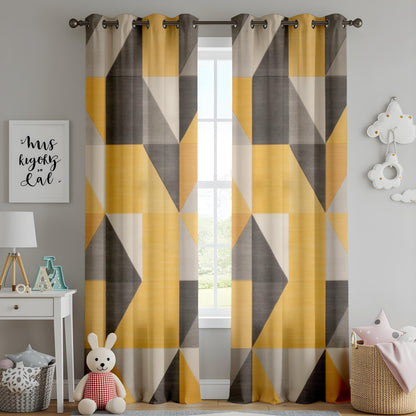 Onay Geometric Yellow and Gray Curtains – Modern Bold Pattern Drapes for Chic Interiors