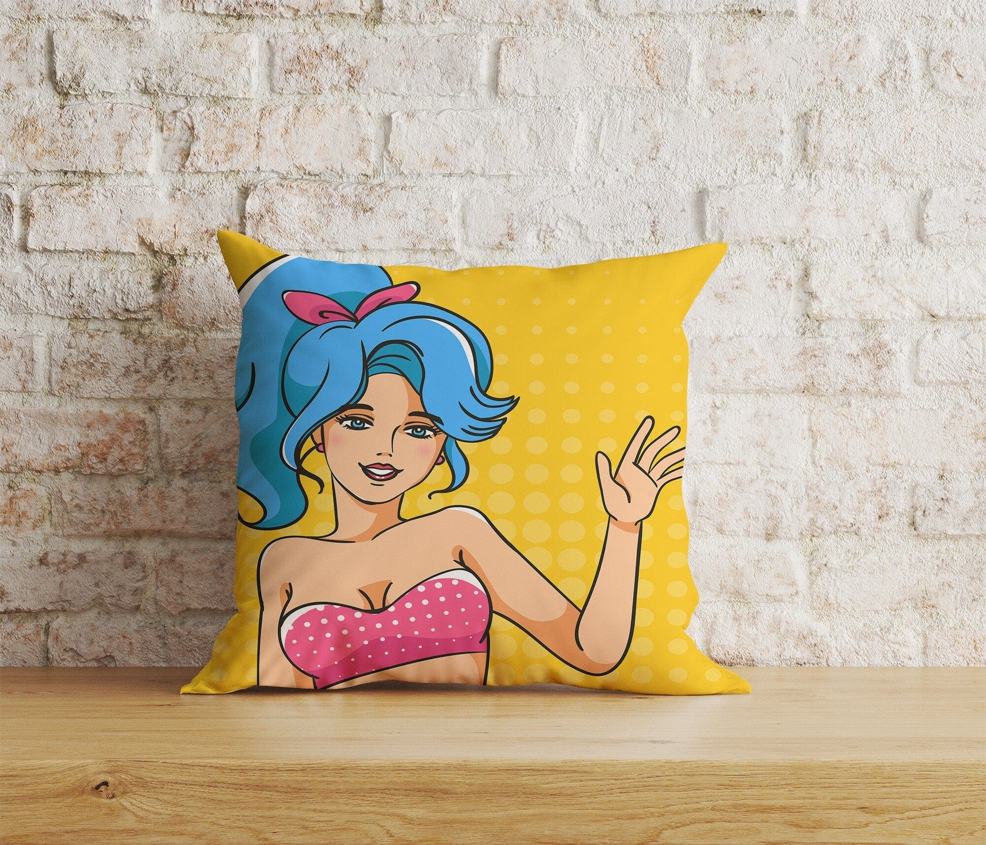 Onay Home Textile Cushion Covers 2 / 12 x 12 inch (30 x 30 cm) Double Side Girl Waving Pop Art Throw Cushions Be Silence Cushion Cover